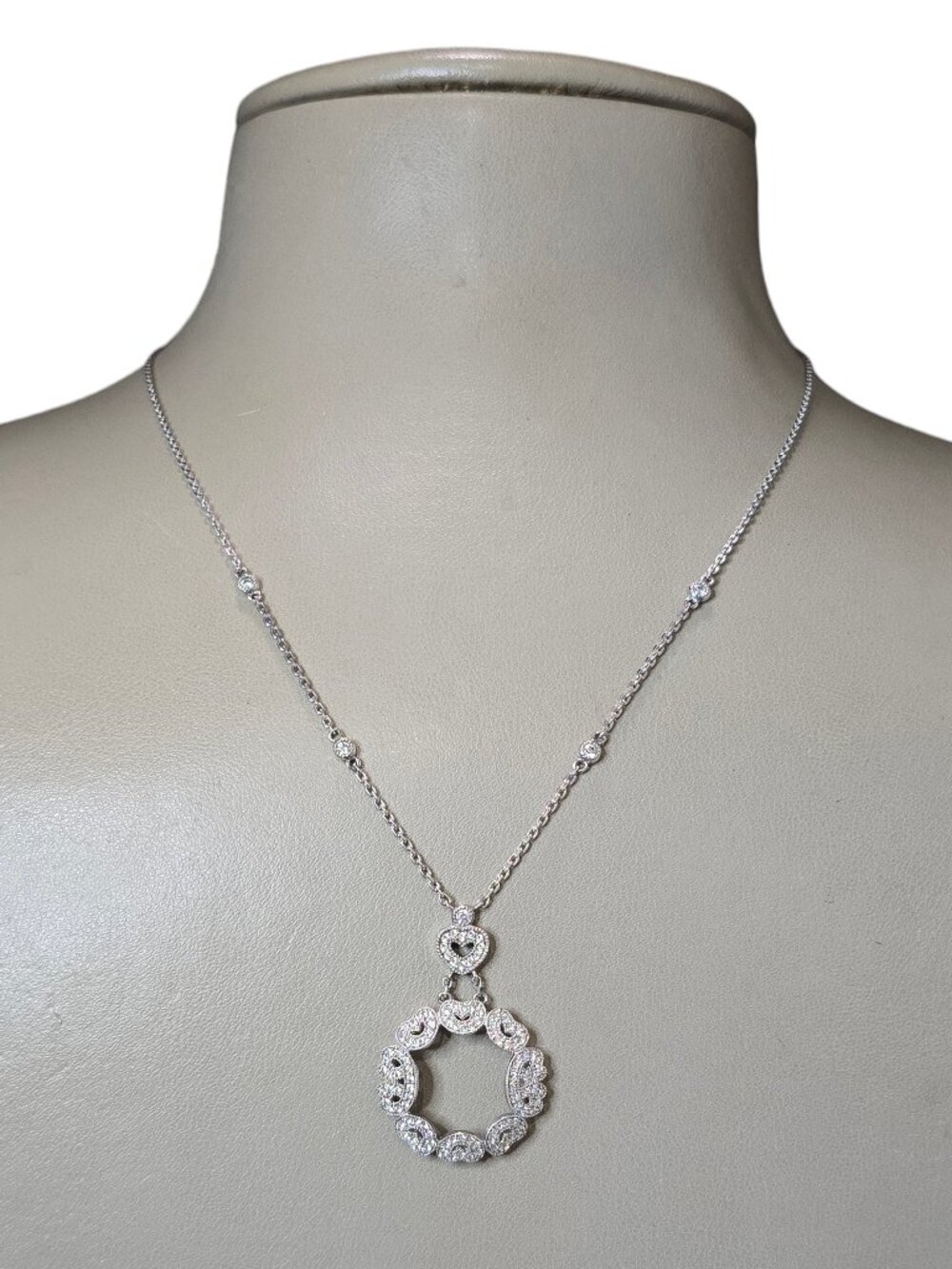 Vintage Sterling Silver CZ Pendant Heart Necklace Signed ND